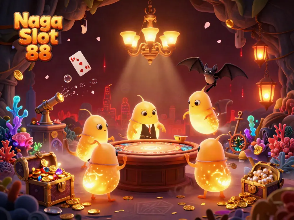 Experience the excitement of Naga Slot 88 with glowworms illuminating this vibrant casino scene.